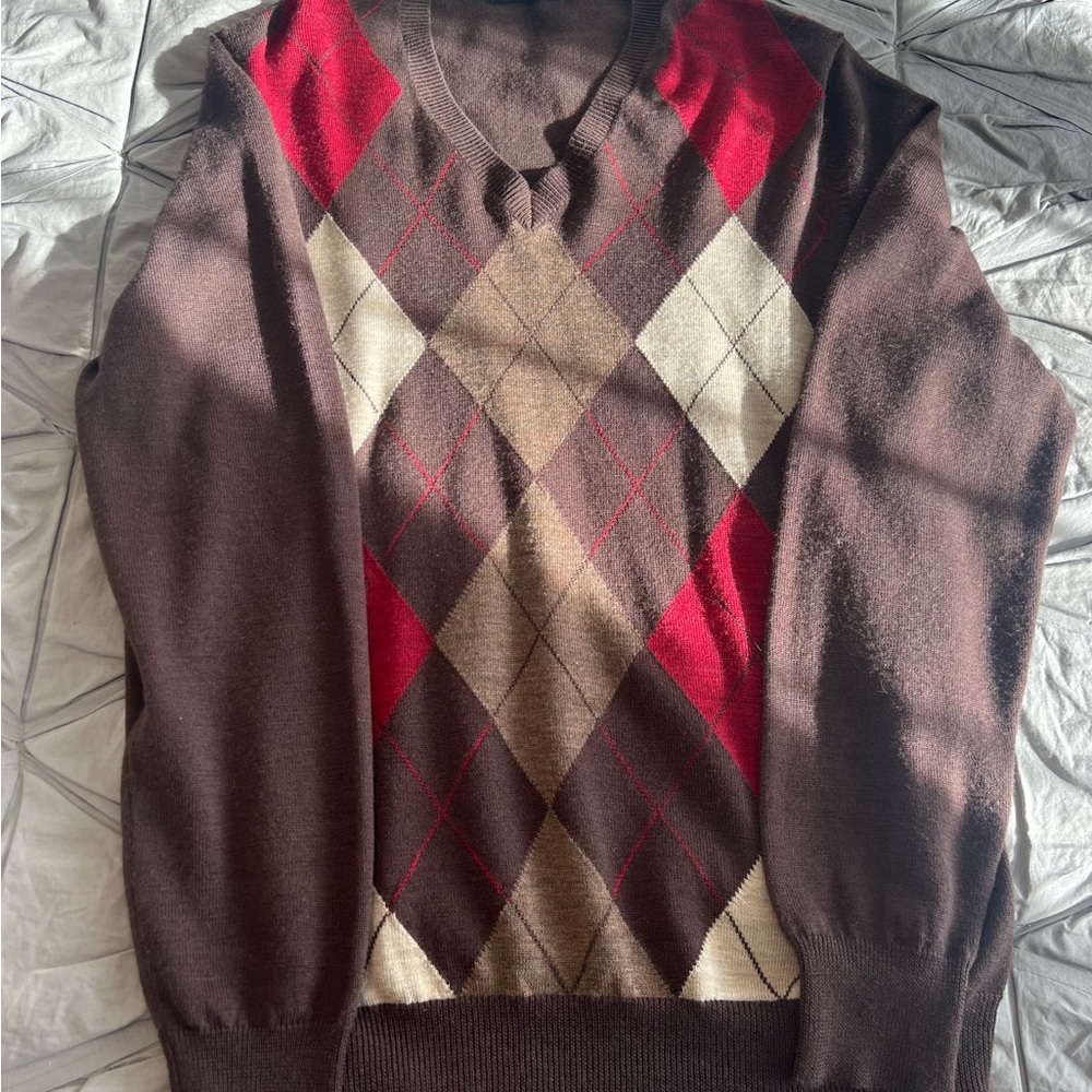 Men's Argyle Sweater - Brown and Red